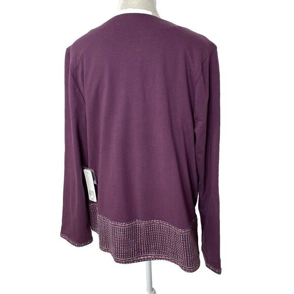 Soft Surroundings Playa Embroidered Jacket Dark Berry Beaded Open Front Blazer - Picture 2 of 10